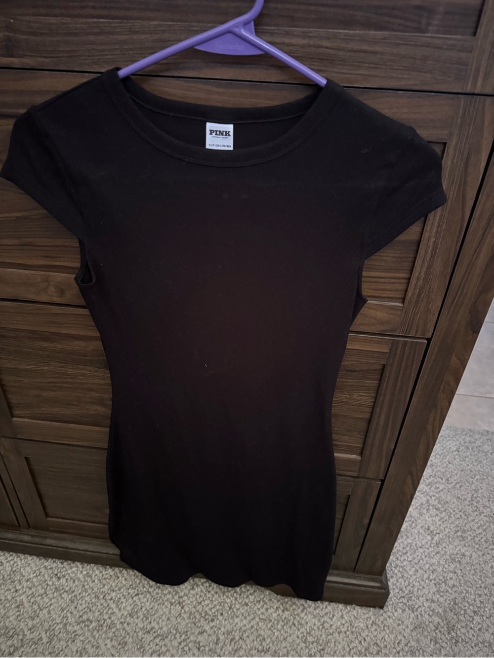 PINK Victoria's Secret Women's Black ribbed cap sleeve dress.